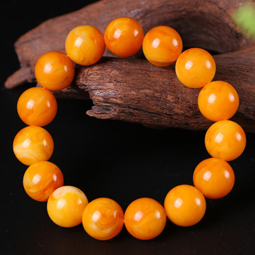 Holy glass is similar to natural chicken fat, yellow old beeswax bracelet, large amber Buddha bead bracelet for men and women, floating in salt water and fluorescent, bead diameter 16mm, 14 beads