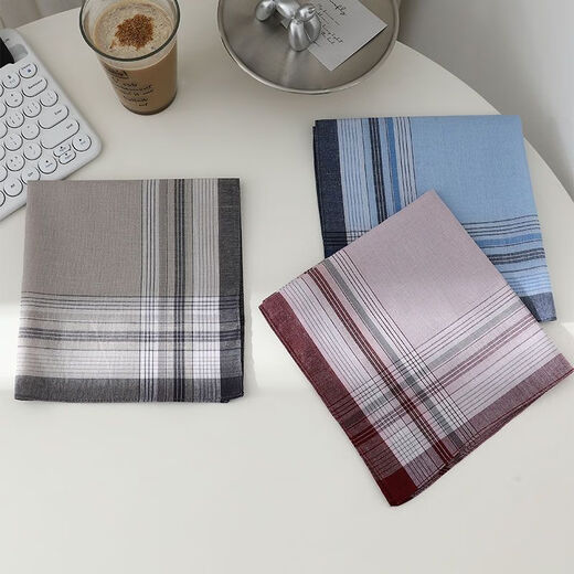 Zeluo nostalgic old-fashioned plaid soft and ancient style men's middle-aged and elderly thin handkerchief cotton sweat-absorbing towel pure cotton retro handkerchief ON# (3 strips) pure cotton about 39CM*39CM