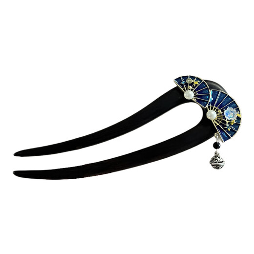 Qimei Lian ethnic style ebony hairpin new Chinese style retro fairy hairpin headdress U-shaped hairpin super fairy hairpin 1# ebony hairpin (double fan pendant bell)