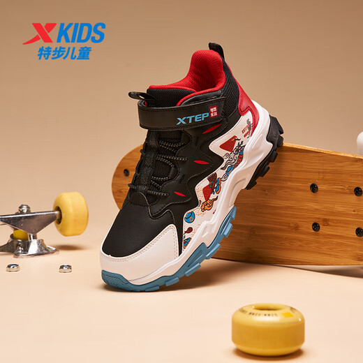 XTEP children's leather leather windproof and warm thick-soled casual shoes with elevated straps black/XTEP white/challenge red size 37