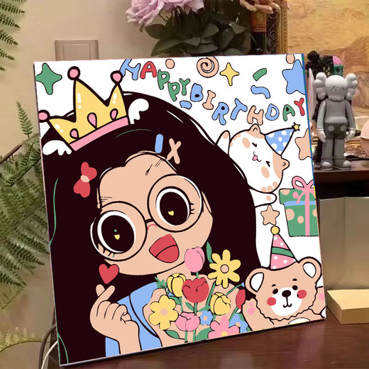 初音未来diy数字油画儿童简单手工填色画学生手绘丙烯油彩画 FQ719 20*20绷好带背板++画架颜料画笔