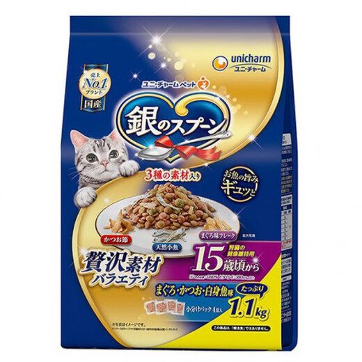 Xu Shansi UNICHARM Japanese origin unicharm Unicharm silver spoon all-stage small fish dry cat food to reduce broken bag 15-year-old kidney care 1.1kg