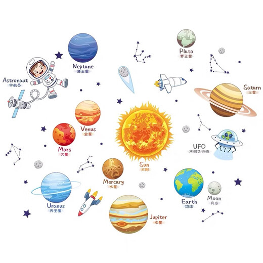 
54 small stickers for space astronauts in the universe space astronauts kindergarten self-sticking wall stickers planet solar system roaming the universe 9276