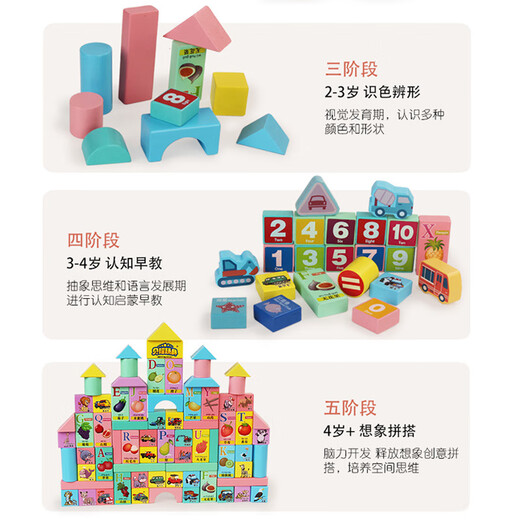 Katio Children's Building Blocs Assemblé Baby Wood Puzzle Toys 1 Force 2 ans 3 Développement 6 Garçons et filles Illumination Early Education 100 Animal Transport Alphanumeric Puzzle Bucket
