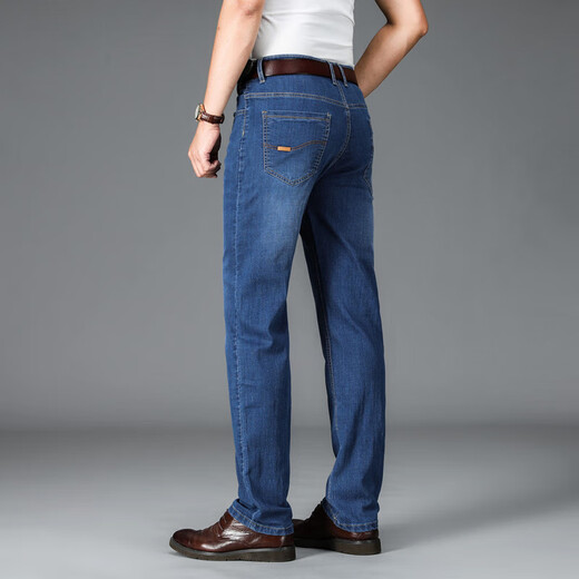 Jeans de Kangaroo (Daishu) para hombres en primavera y otoño Nuevo estilo para mediana edad y jóvenes de la cintura alta delgada Fit Free Free Iron Business Casual Men's pantalones Hx687 Azul 38