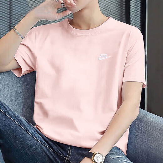 耐克（NIKE）短袖T恤男士2025夏季新款运动服针织透气半袖圆领休闲上衣半袖 纯棉AR4999-686粉色 XL 建议身高175-180体重140-160斤