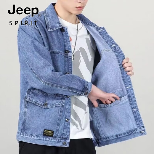 JEEP SPIRIT牛仔外套男春秋款宽松韩版耐脏耐磨工装夹克褂子 Y847蓝色 3XL 150-165斤
