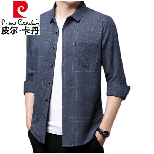 Pierre Cardin Algodón puro Camisa de manga larga Camisa de manga larga para hombres y otoñales Autumh Pocket Real Middle Aghone Middle-Azculado Bolso de gran tamaño sin hierro Camisa de manga larga Estilo delgado de manga larga 6622 Azul 165/M Recomendado 100-115Jin [Jin equivale a 0.5 kg]