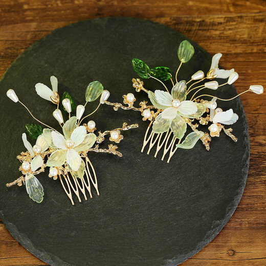 Luruo ancient style Hanfu headdress, super fairy green tassel hairpin, rocking comb earrings, full set of hair accessories, hairpin, ancient costume accessories, Qingluo suit ear clip style