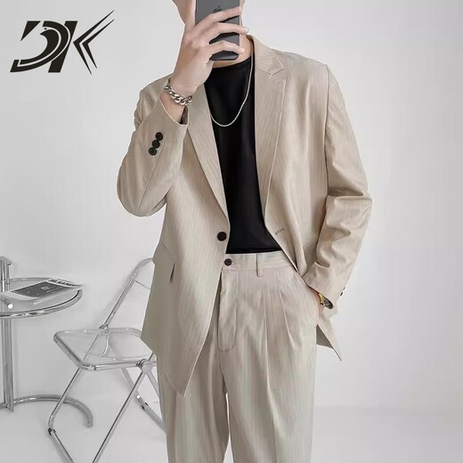 DK brand suit suit men's loose small suit jacket high-end autumn light mature style casual Korean style versatile set light gray stripes (top + pants) S