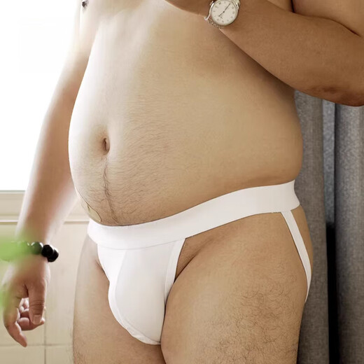 Men's low-waist double thong sexy briefs gay free fat bear plus size thong briefs white XXL - recommended 80-95 kg
