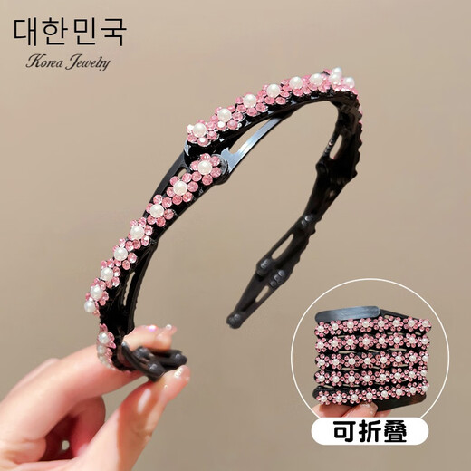 Jianla Travel Retractable Folding Headband Women's 2025 New Face Wash Special Teeth Anti-Slip Broken Hair Headband Pressing Hairpin 5# Pink Flower Style B00-201