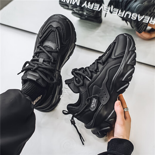 
Senma daddy shoes men's summer mesh 2025 new thick sole elevated sports breathable men's casual trendy shoes black 42