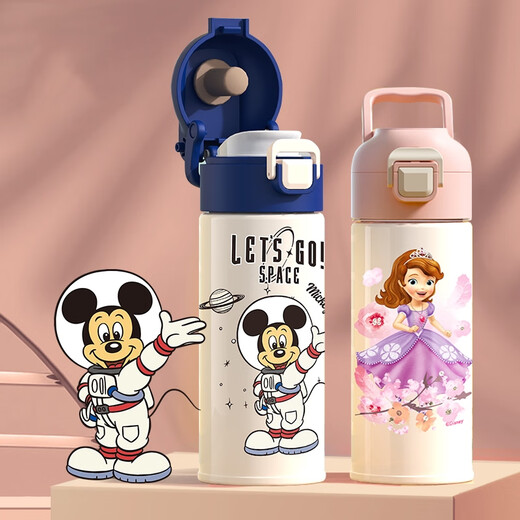 Disney (Disney) Copa Thermos para niños para estudiantes de primaria y niños y niñas a la escuela Utilice la copa directa de agua potable 316 Alimento de acero inoxidable de acero inoxidable Strawberry Bear 6167-400ml