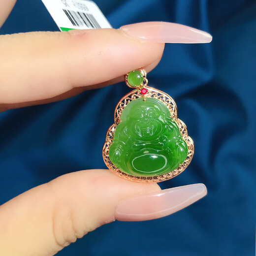 An Feng Jasper Maitreya Buddha Necklace 18K Gold Inlaid with Jade Hotan Jade Jade as a Mother Gift for Women Hotan Jade Necklace