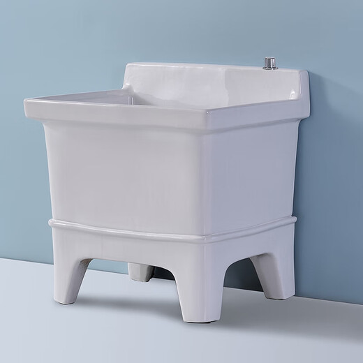 Jinlanke Square Small Large Ceramic Pool with High Legs and Deepened Home Balcony Mop Pool Mop Pool Convenient Taiwan Controlled Drainer 40cm Taiwan Controlled + Faucet Model