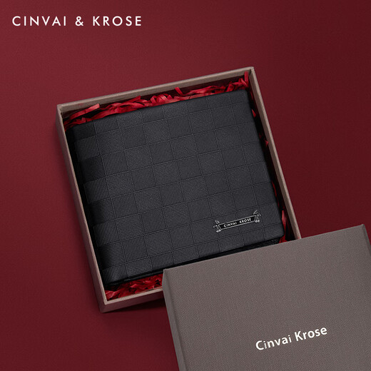 CinvaiKrose wallet men's short style new first-layer genuine leather multi-card slot cowhide wallet birthday gift for boyfriend black