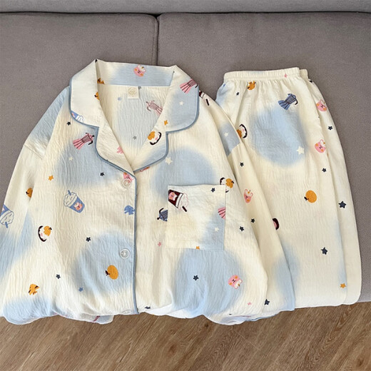 NJSKAKW fat mm300Jin Jin is equal to 0.5kg loose long sleeve large size autumn new sweet fat sister Yunduo cotton plus fat plus size women's pajamas ah826 one-horned monster#Yunduo cotton loose open M size recommended 80-100Jin Jin is equal to 0.5kg