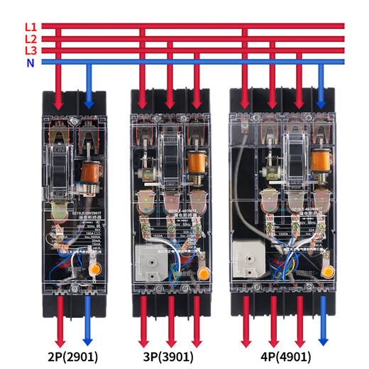 Tianzheng Elektrischer Fehlerstromschutzschalter mit transparentem Kunststoffgehäuse, dreiphasiger vieradriger 380-V-Luftschalter mit Leckageschutz DZ 2901T (2P) 25A