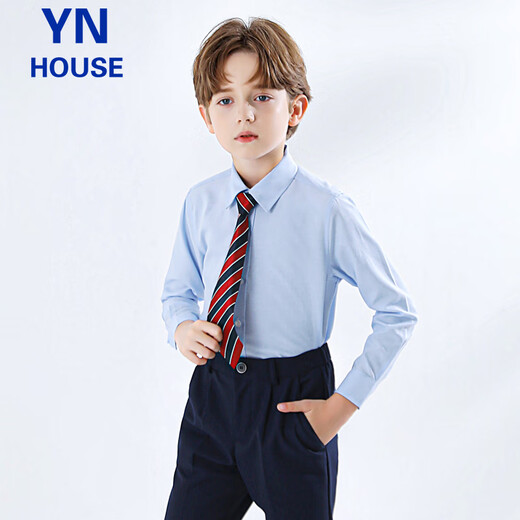Yinuofang children's shirt long-sleeved blue boys and girls shirt suit shirt blue size 160