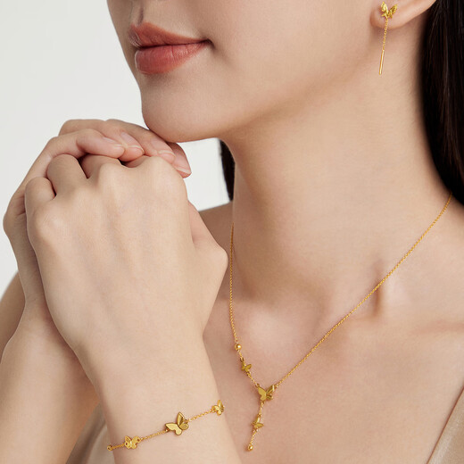 Chow Tai Fook tassel butterfly solid gold earrings (labor cost 220) about 1.6g EOF1051 birthday gift