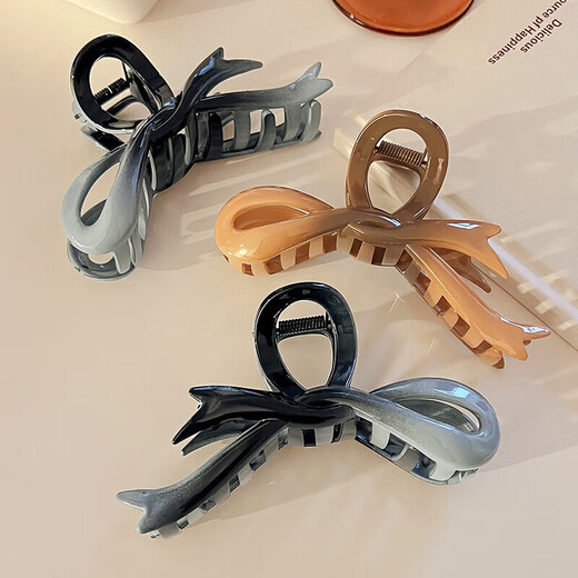 Two Worlds Gradient Bow Clip Women's Shark Hair Clip Multi-plate Hair Clip Hair Clip Back of the Head 2025 New Style Gray Blue Bow Clip