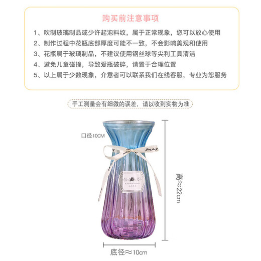 Shengshi Taibao glass vase vase dry flower gypsophila simulation flower container living room decoration ornaments blue and purple gradient 22cm