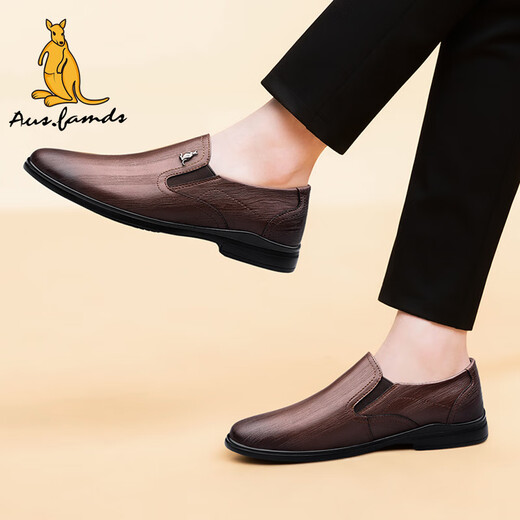 Australian famous kangaroo AUSFAMDS leather shoes for men 2025 winter new authentic men's business casual shoes genuine leather high-end versatile British style formal shoes brown texture 42