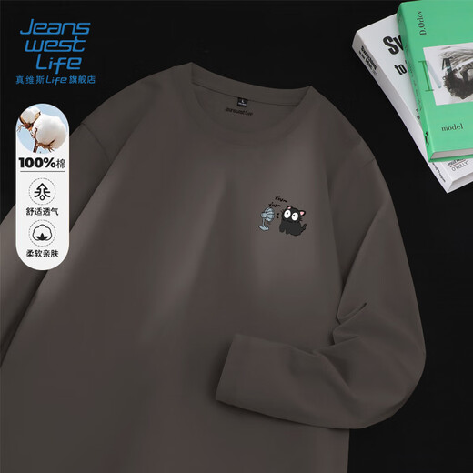 JEANSWEST LIFEJEANSWEST pure cotton long-sleeved t-shirt for men, youth heavyweight casual style bottoming shirt, outer wear t-shirt sweatshirt for men