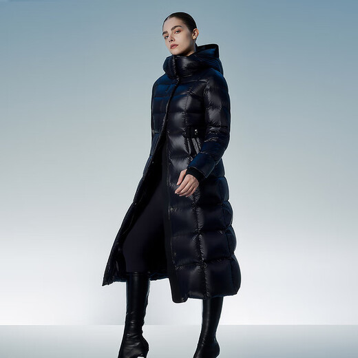 Tambor goose down jacket women's long hooded waist slimming thickened warm women's down jacket 550890D Aurora Black 175