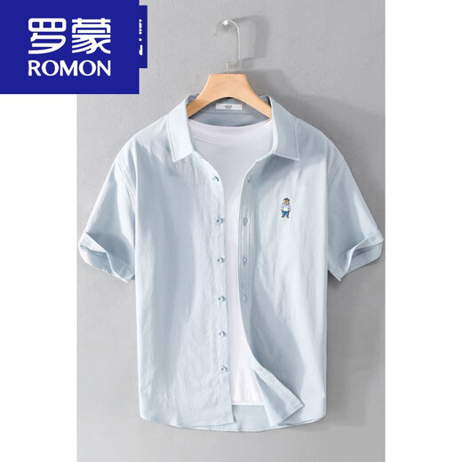 罗蒙（ROMON）男士短袖衬衫日系卡通刺绣休闲上衣夏季薄款休闲半袖衬衣 9737款白色 XL 130斤左右