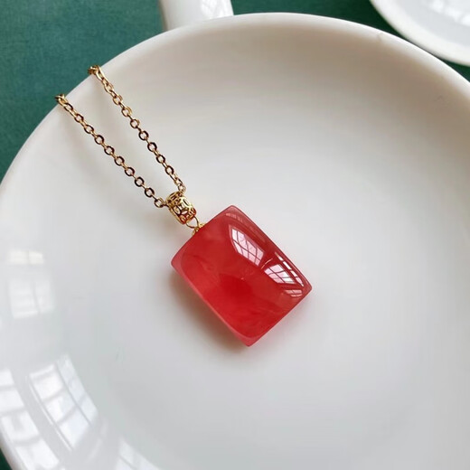 Tris 18k gold inlaid with natural Argentinian ice rhodolite Ping An Wu Shi brand pendant ice transparent small square brand clavicle chain Default product