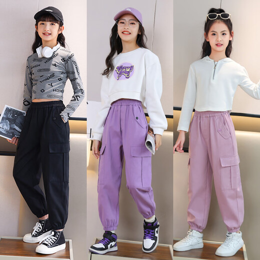 优优1点（Yoyo one）女童工装裤春秋2025新款儿童粉色纯棉裤子大童运动长裤春季休闲裤 4882白+16096粉【套装】 150cm