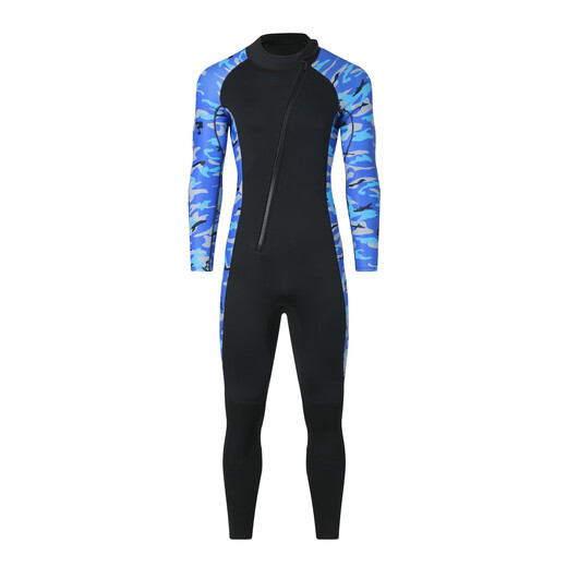 Gumuni cross-border 3MM one-piece wetsuit for men in the sea, cold-proof wetsuit, warm swimsuit, snorkeling paddleboard surfing, 3mm camouflage blue hooded 4XL