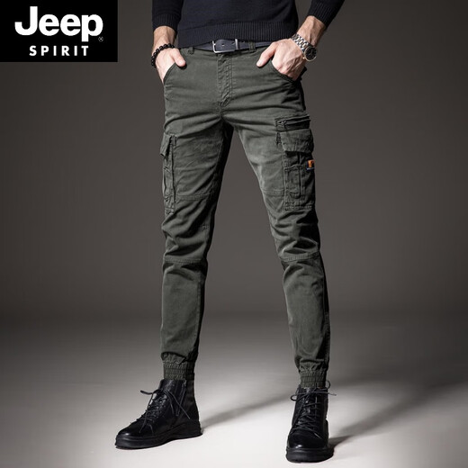 Jeep Spirit2024 Frühlings- und Herbst-neue Arbeithosen Herrenmarke Multi-Tocket Dicked Retro Casual Herrenhosen Schlanke Legginghosen 691 Black 29