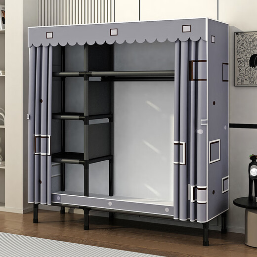 Zhenyuanchuang Wardrobe Home Bedroom Assembly Cloth Wardrobe Full Steel Frame Bold and Thickened Simple Cloth Wardrobe Hanging Wardrobe Rental Use Width 85 Gray (Ready Stock + Reinforced Style)