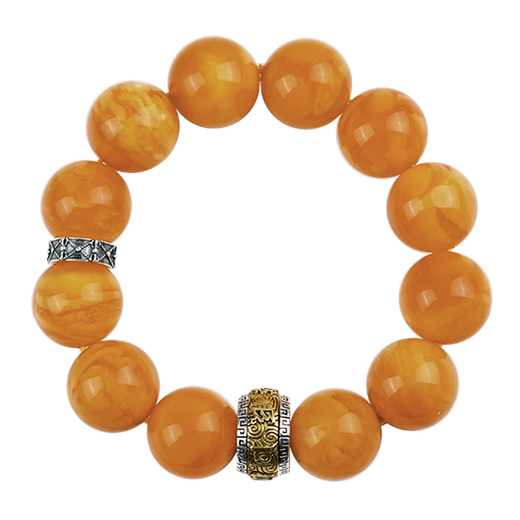 Potala Palace Beeswax Bracelet Full Silver Separator Six-Character Mantra Transfer Beads Amber Bracelet Men's and Women's Play Beads Birthday Gift Chao Mu Yonghua Beeswax Bracelet
