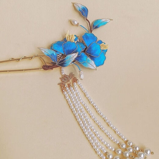 Meng Junchen antique silk gradient hairpin intangible cultural heritage handmade velvet flower hairpin Hanfu imitation dot emerald hair accessory birthday gift light blue