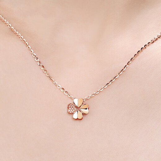 Luruo plated 18k rose gold four-leaf clover necklace for women 925 sterling silver color gold clavicle chain pendant jewelry set chain (rose gold)