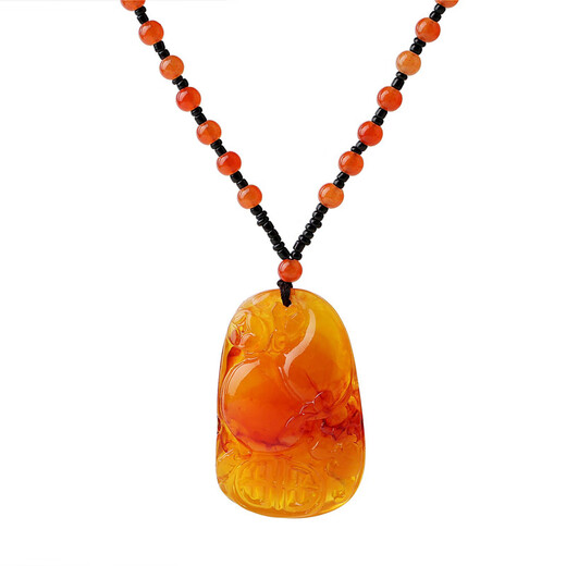 Ouyin retro long necklace beeswax ethnic style blood amber clothing pendant accessories temperament versatile sweater chain pendant for men and women Ping An brand