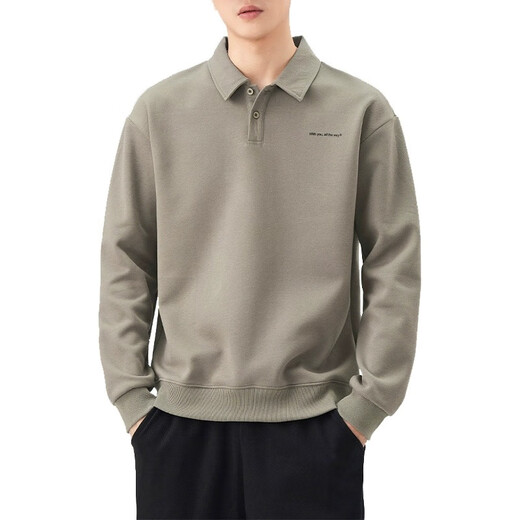 Woodpecker (TUCANO) POLO shirt sweatshirt men's spring and autumn loose top 2025 new autumn collared men's long-sleeved T-shirt bottoming shirt gray green 2XL 140-160Jin Jin equals 0.5 kg