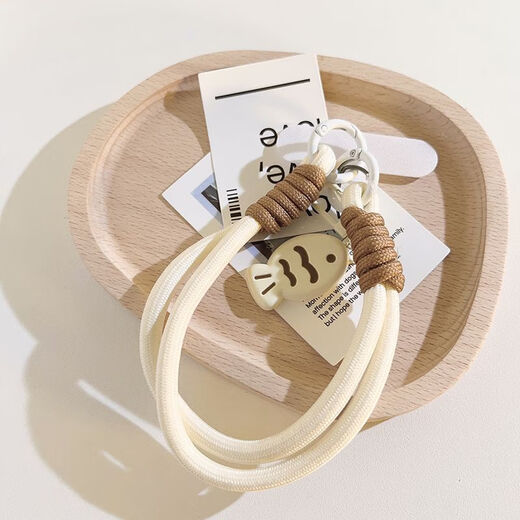Ye Yu is suitable for ins cartoon cat fish pendant double chain woven belt with clip universal mobile phone lanyard ccd camera keychain milk white coffee fish pendant + chain E98 + white small clip