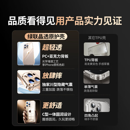 Green Alliance suitable for iphone16promax mobile phone case Apple 16ProMax air bag anti-fall protective cover ultra-thin transparent lens all-inclusive soft shell anti-fingerprint simple anti-yellow men and women