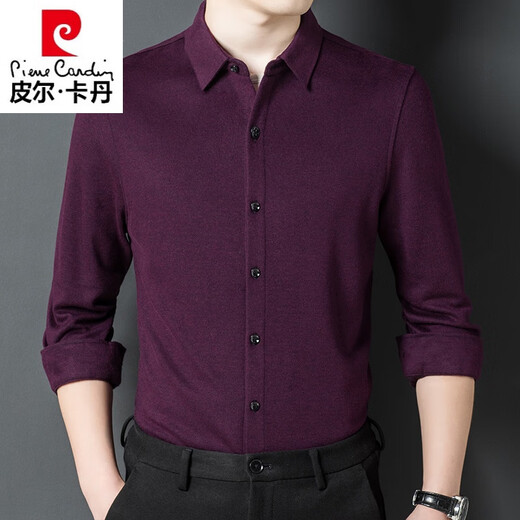 Pier Cardin 100 chemise pour hommes en cachemire pur avec manches longues automne et chaleur hivernale et couleur unie décontractée de moutons épaissis d'âge moyen. Chemise en laine avec Jujube Dark Rouges verticales Rouge 826 Doublage de cachemire vertical épaissis 180 / xxl Recommandé 160jin [Jin est égal à 0,5 kg] / 180jin [Jin est égal à 0,5 kg]