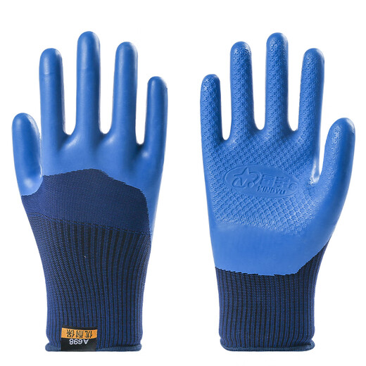Arbeitsschutzhandschuhe Unibao A698, verschleißfester Latex, rutschfest, atmungsaktiv, geprägter Stahl, Baustelle, 6 Paar Xingyu Yunaibao A698, blau, Größe L/groß, Einheitsgröße