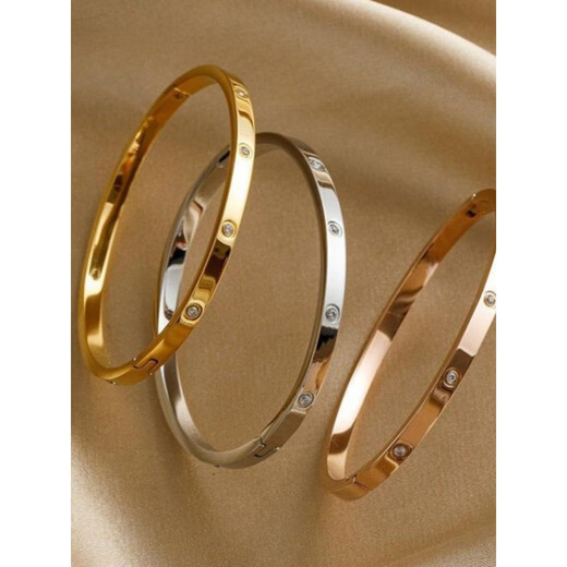 DL 1998 Fat Donglai Calidad 18K Gold Bracelet Titanium Steel No-Fall Femenina Rose de oro Rose Open Versión estrecha Pulsera Corea Rosa Corea Medio Nail Half Diamond Estrecho Versión 4 mm