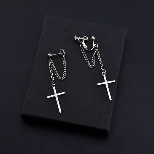 Chuden long earrings 2024 new men's earrings cross ear clips without piercing girls earrings tassel ear hooks tassel cross ear clips single