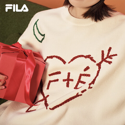 FILA Official Couple's Knitted Sweater 2025 Fashionable and Comfortable Graffiti Hand-Embroidered Pullover Sweater