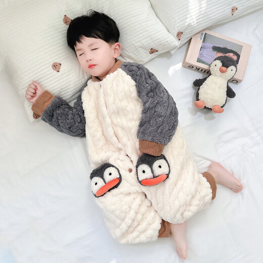 Papi Monkey Boys Sleeping Bag Coral Fleece Winter Thickened Baby Anti-Kick Quilt Autumn and Winter Flannel Children's Pajamas Winter Gray Double Layer Thickened Size 110 Recommended for 3-4 years old (height around 100)
