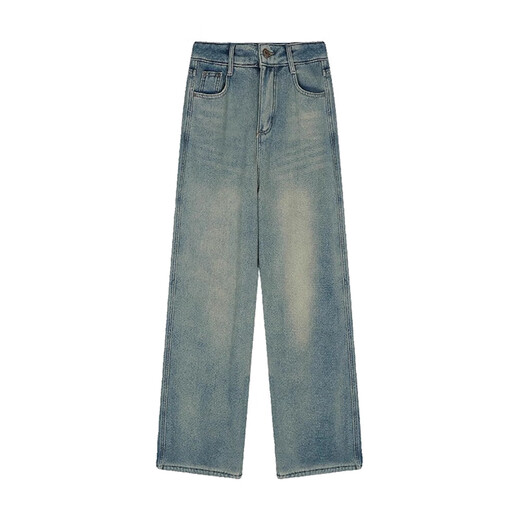 Cotton American Velvet verdickte Retro-Slim-Jeans für Frauen im Herbst und Winter lose hohe Taille, die gerade gelegentlich gelegentlich für Frauen 683-1 Retro Blau [hohe Qualität plus Samt 36,5] 2xL 130-140jin [Jin gleich 0,5 kg]